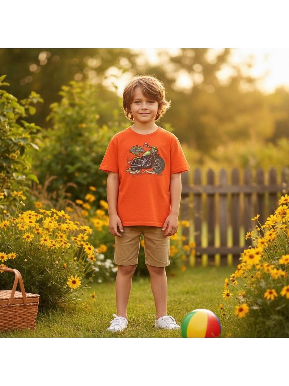 Boys Harley-Davidson Orange Green Motorcycle Short Sleeve Tee Size 6